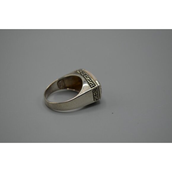 Light Pink Stone Cocktail Ring Ornate Size 9 Thailand 925 Sterling Silver 8.07g - Picture 3 of 8